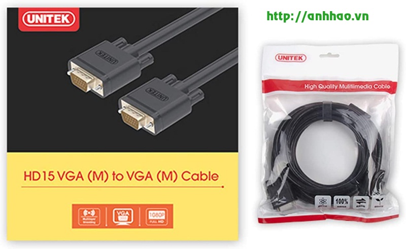 Cáp VGA 3M Unitek Y-C504G lõi đồng hàng chính hãng